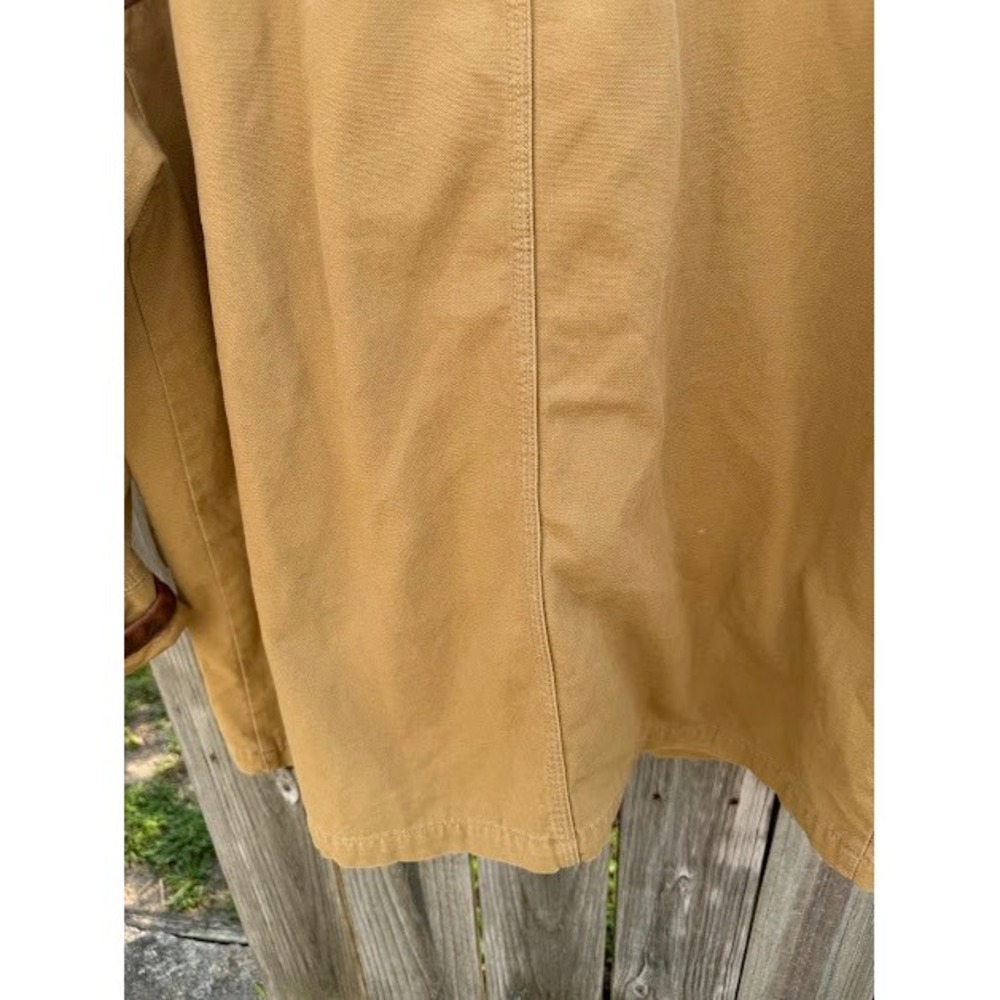 Vintage Tommy Hilfiger Canvas Barn Chore Jacket Tan Leather Yoke Corduroy Plaid - Picture 9 of 16
